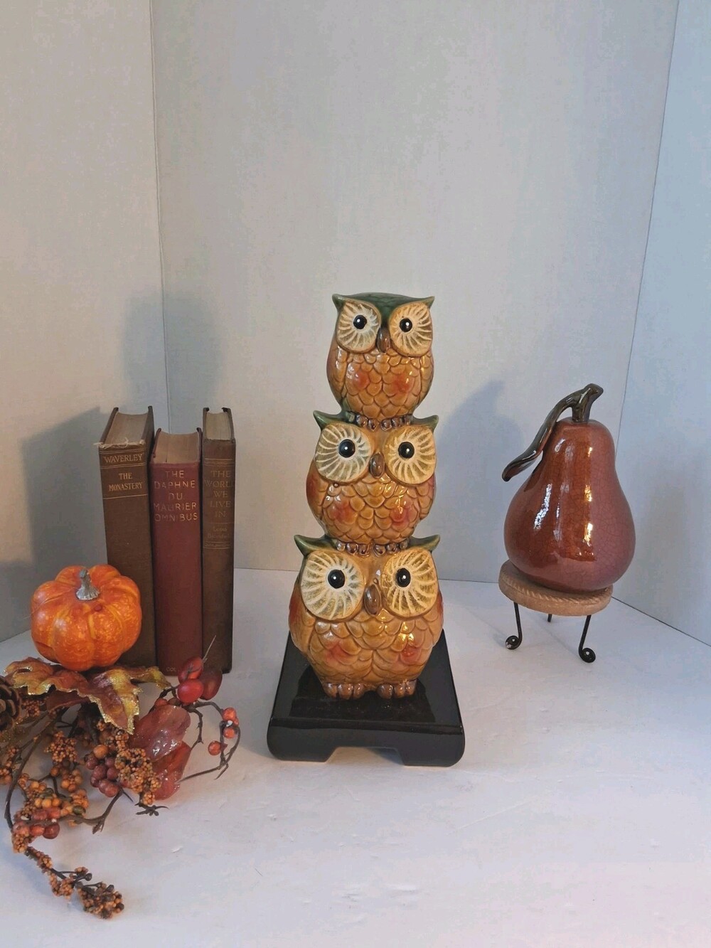 VTG NOS! Ashland Ceramic Stacked Owl Figures/Totem Style;Glazed; New! w/Tags!